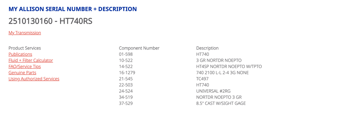 Allison HT740 RS Transmission For Sale w/ PTO Prov/Gear, HT740RS