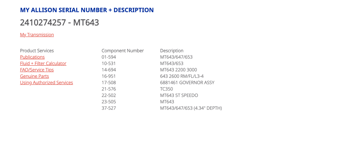 Allison MT643 Transmission For Sale, Part # 23040483