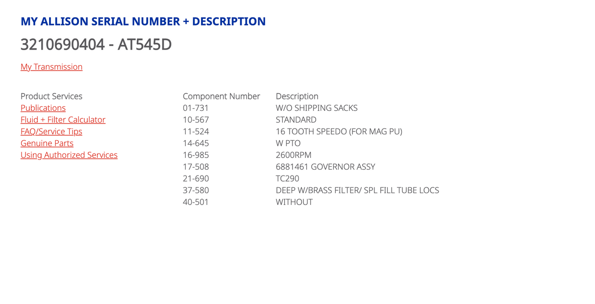 Allison AT545D Transmission For Sale, AT545 D w/ PTO Provision/Gear