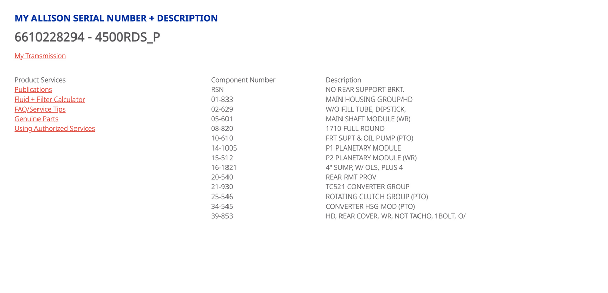 Allison 4500RDSP Transmission For Sale