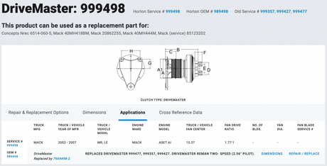 Horton Mack 999498 Fan Clutch For Sale