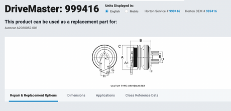 999416 Cummins ISL Horton DriveMaster Fan Clutch Part # 999416