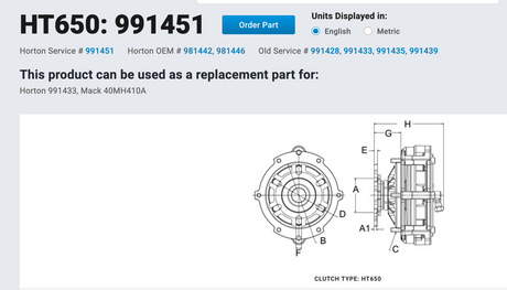 Mack E6 / E7 Horton HT650 Fan Clutch Part # 991451