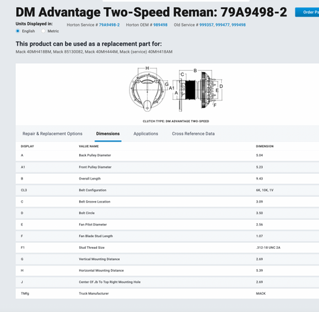 Mack E7 Horton 2-Speed Fan Clutch 79A9498-2 For Sale