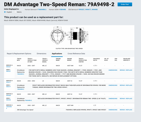 Mack E7 Horton 2-Speed Fan Clutch 79A9498-2 For Sale