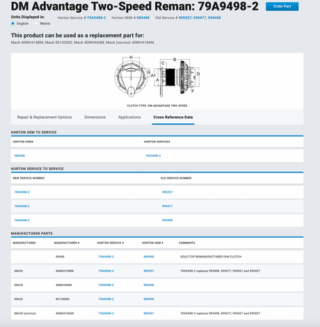 Mack E7 Horton 2-Speed Fan Clutch 79A9498-2 For Sale