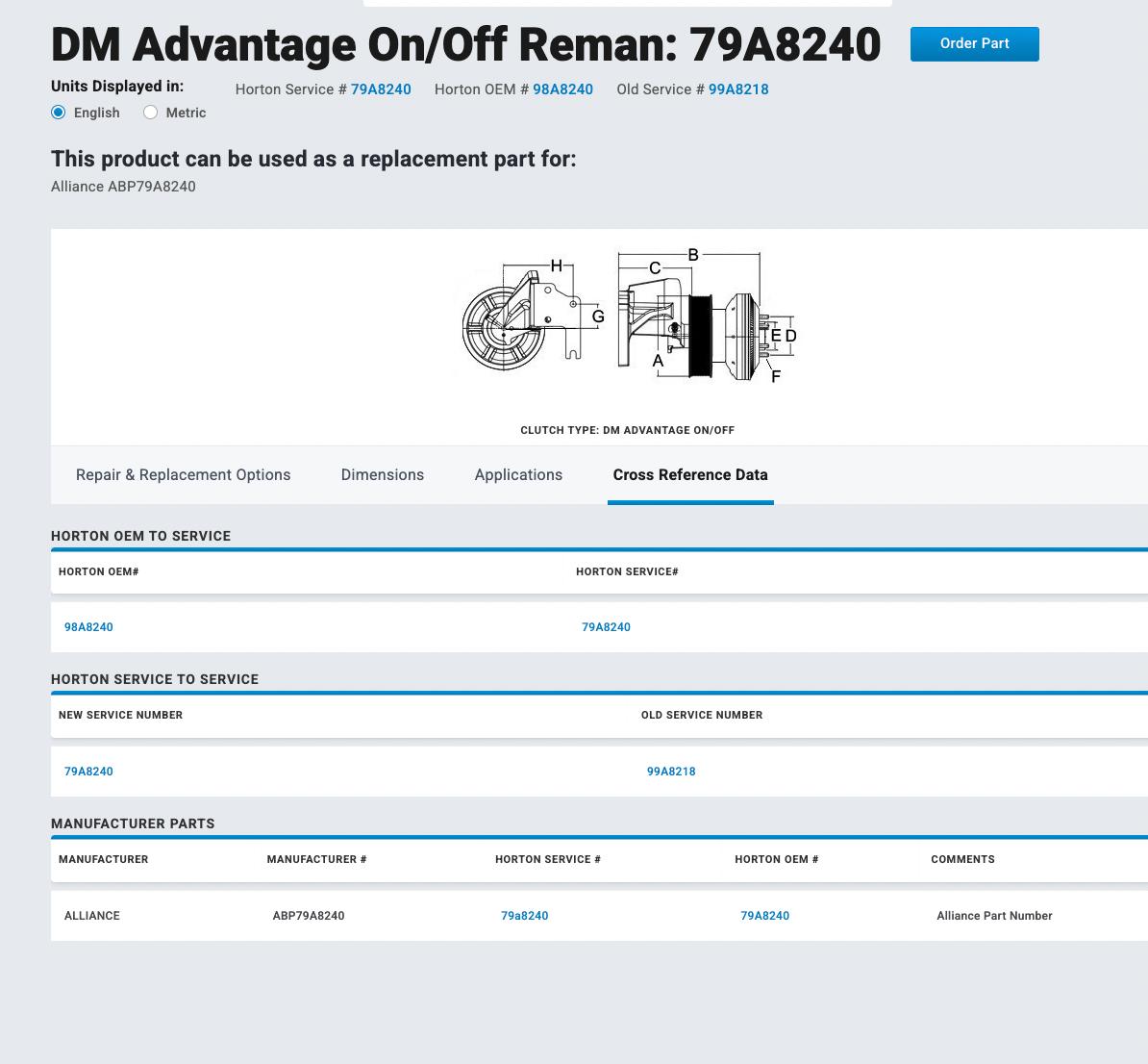 Horton DM Advantage On/Off Fan Clutch Part # 98A8420, Base Part # 602217, Pulley Part # 602217 For Sale
