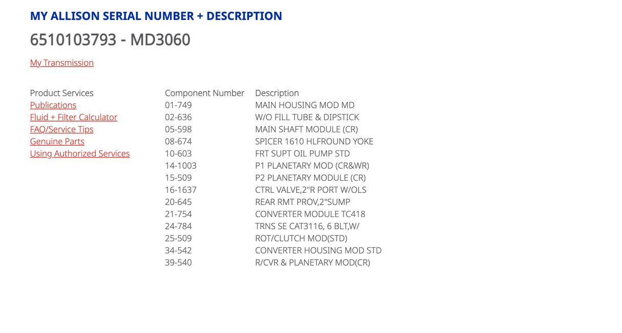 Allison MD3060 Transmission For Sale