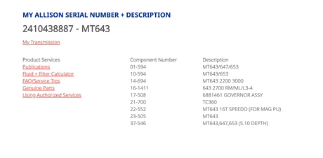 Allison MT643 Transmission For Sale, Part # 23040287 MT643RB