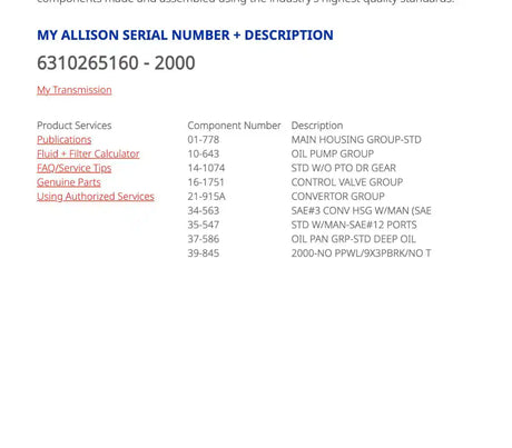 Allison 2000 Transmission For Sale